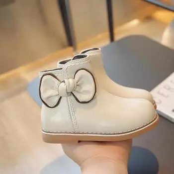 Сапоги для девочек с галстуком-бабочкой, элегантные милые детские короткие ботинки, модные детские сапоги 21 коричневый