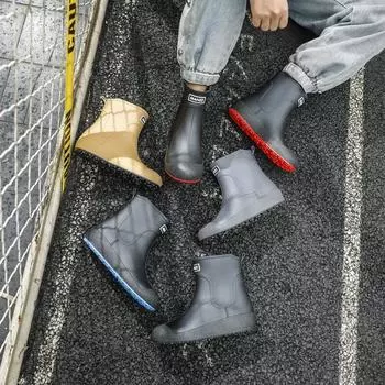 Сапоги для дождя без застежек, мужские резиновые сапоги, водонепроницаемые ботинки на платформе, 2024, модные уличные нескользящие сапоги для дождя, мужские рабочие галоши 35