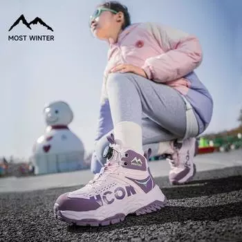 Сапоги для мальчиков и девочек со шнуровкой на пуговицах и плюшем, высокие детские зимние хлопковые сапоги, толстые и теплые 33 розовый