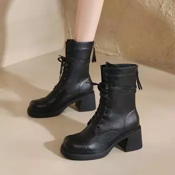 Сапоги для верховой езды в британском стиле, женские, весна-лето 2024, коричневые сапоги, ретро, на толстом каблуке, узкие ботильоны на высоком каблуке 34 коричневый