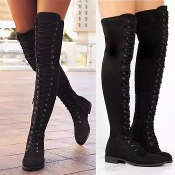Сапоги до бедра, женские сапоги, осенне-зимняя обувь, сапоги выше колена, женская замшевая женская обувь на шнуровке, женские осенние сапоги в римском стиле, большие размеры43 35