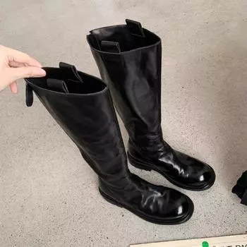 Сапоги до колена женские короткие плюшевые зимние ботинки челси массивные ретро мягкие кожаные готические 2024 тренд осень зима мех новые ботинки женские 35 чёрный