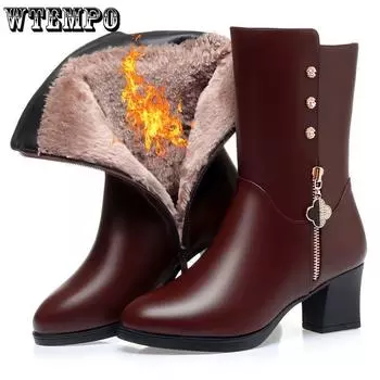 Сапоги до колена женские на высоком каблуке повседневные зимние длинные сапоги женская мода на молнии 35