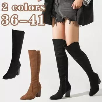 Сапоги до колена женские зимние сапоги на толстом каблуке до бедра длинные сапоги 39 чёрный