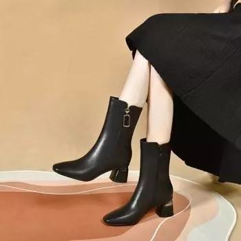 Сапоги до середины голени Кожаные сапоги Хлопковые сапоги Модные сапоги 34 чёрный