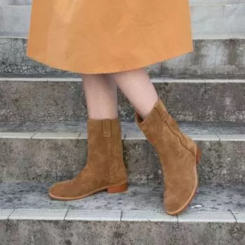 Сапоги до середины голени, кожаные сапоги в стиле ретро на плоской подошве, женские сапоги 35 коричневый