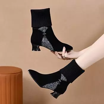 Сапоги до середины голени Модные сапоги Кожаные сапоги 34 чёрный