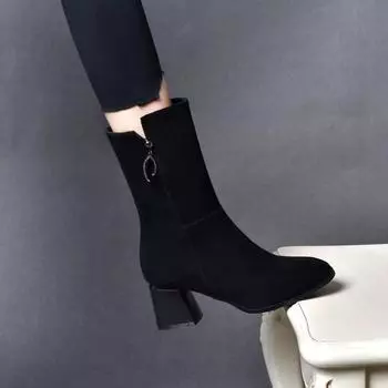 Сапоги до середины голени Модные сапоги на высоком каблуке Сапоги для верховой езды Хлопковые сапоги 34 чёрный