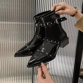 Сапоги до середины голени Женские резиновые туфли Дождевые заклепки Зимняя обувь Сапоги на молнии-женские Кроссдрессинг Низкие рок верховая езда Средний C 35