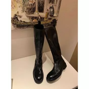 Сапоги из коровьей кожи Grape Mom Washed Shrinking Horse Leather Womens Round Head Thick Heels ... 35