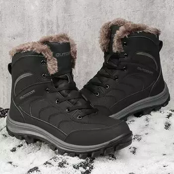 Сапоги из натуральной кожи с высоким верхом, утепленные бархатом, нескользящие, водонепроницаемые, теплые, из хлопка, 40-48 40 чёрный