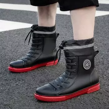 Сапоги из непромокаемой кожи, модные мужские ботильоны, ботинки с круглым носком, нескользящие, на платформе, для отдыха на природе, сапоги для рыбалки, zapatos 40 suit for39 чёрный