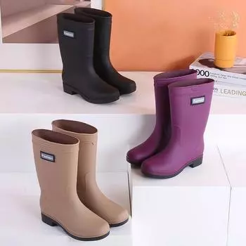 Сапоги из непромокаемой кожи женские Four Seasons Fashion Outdoor Mid-tube Водонепроницаемые нескользящие резиновые туфли Модные сапоги из непромокаемой кожи 41 чёрный