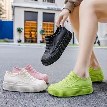 Сапоги из непромокаемой ткани для женщин, водонепроницаемые и износостойкие, всесезонные женские сапоги из непромокаемой ткани, теплые и мягкие сапоги из непромокаемой ткани на плоской подошве, кухонная обувь, резиновая обувь 36 чёрный
