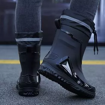 Сапоги из непромокаемой ткани мужские водонепроницаемые туфли на шнурках нескользящие плоские модные туфли на вынос 44 чёрный