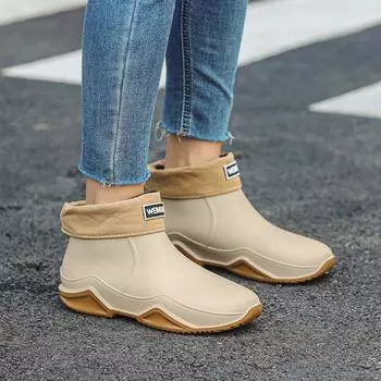 Сапоги из непромокаемой ткани, низкие резиновые сапоги для пар, мужские нескользящие рабочие ботинки для поваров, обувь для мойки автомобилей, износостойкие, с хлопковым покрытием Zapatos Hombre 36