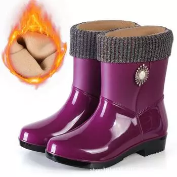Сапоги из непромокаемой ткани женские модные уличные водонепроницаемые нескользящие кухонные рабочие резиновые сапоги зимние резиновые сапоги до середины голени теплые 36 хаки