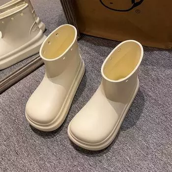 Сапоги из плотного непромокаемого материала женские водонепроницаемые сапоги галоши женские дождевые туфли уличные дождевые туфли толстые подошвы водонепроницаемые женские дождевые туфли 36-37 чёрный