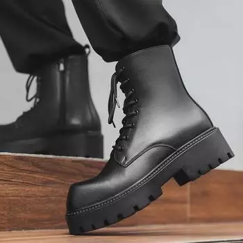 Сапоги из ревеня для мужчин и женщин, пары одинаковых, с толстой подошвой, увеличивающие рост, британские высокие короткие сапоги, бархатные ботинки Martin 55521-P 38
