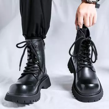 Сапоги из ревеня для мужчин и женщин, пары одинаковых, с толстой подошвой, увеличивающие рост, британские высокие короткие сапоги, бархатные ботинки Martin 55521-P 38