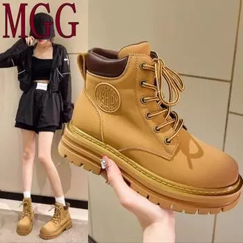 Сапоги из ревеня, пара обуви для улицы, короткие сапоги с толстой подошвой и высоким верхом, модные сапоги для женщин 35 верблюд