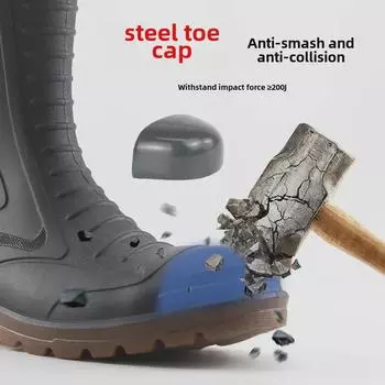 Сапоги из резины Golden Oak со стальным носком: Противоскользящая, противоударная, водонепроницаемая конструкция и защита для шахтеров Size 43 чёрный