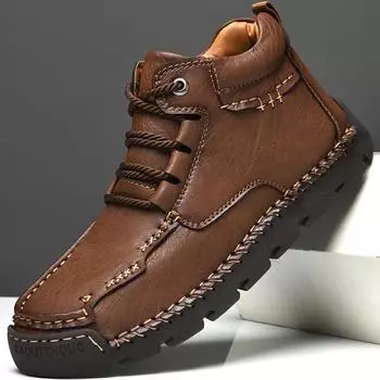 Сапоги из спилковой кожи ручной работы, мужская обувь, удобные ботильоны для мужчин, повседневная обувь, обувь для инструментов большого размера 38 чёрный