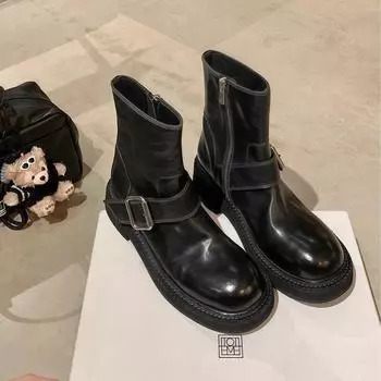 Сапоги из вымытой усаженной лошадиной кожи с боковой молнией и пряжкой, короткие женские ботинки Martin 35