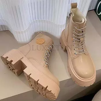 Сапоги-камины из натуральной кожи с толстой подошвой, круглым носком, плюшевой подкладкой и зимними ботинками с боковыми застежками-молниями 35
