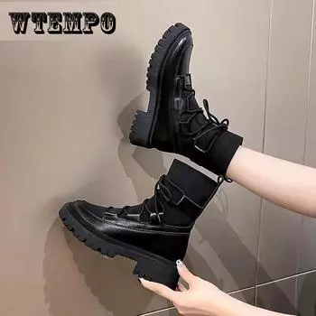 Сапоги Летние и осенние тонкие женские сапоги Женские ботинки на толстой подошве Весенние одинарные сапоги Черные летящие вязаные полусапоги 40 чёрный