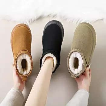 Сапоги Лолита женские полуботинки Австралийская зимняя обувь сапоги-женские черные ботильоны зимние женские осенние кожаные овчины мех 35