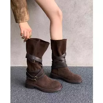 Сапоги Maillard Travel Wear Летние ворсовые сапоги с пряжкой на поясе Ковбойские сапоги в стиле вестерн Высокие сапоги Wasteland для женщин 35 чёрный