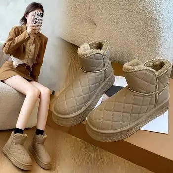 Сапоги Muffin с толстой подошвой, женские, зимние, водонепроницаемые, короткие, хлопковые, теплые, с подкладкой, для хлеба 36 хаки