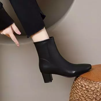 Сапоги на каблуке Модные сапоги Ботильоны Кожаные сапоги Хлопковые сапоги 34 чёрный