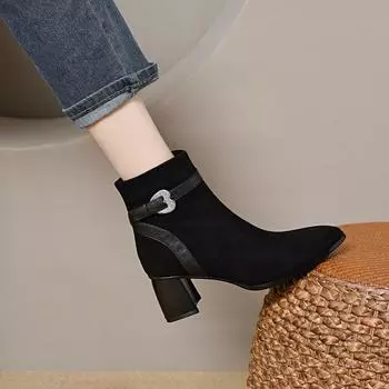 Сапоги на каблуке Модные сапоги Кожаные сапоги 34 чёрный