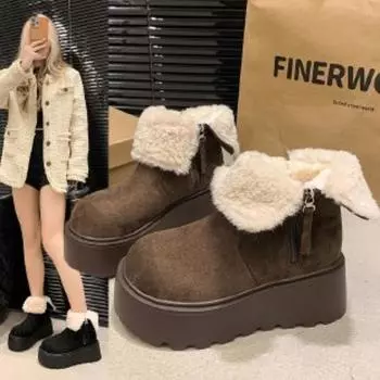 Сапоги на плоской подошве с ботильонами, зимняя женская обувь с круглым носком, распродажа 2024 года, модные женские ботинки на среднем каблуке с молнией 35 жёлтый