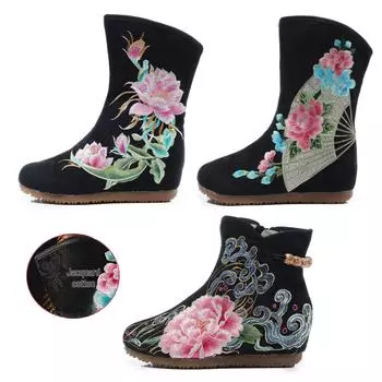 Сапоги на танкетке с этнической вышивкой: Стильно, удобно и модно для женщин. Epiphyllum Boots 1-18, Size 37