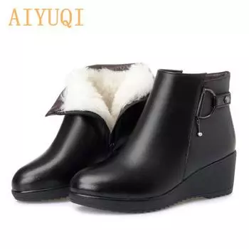 Сапоги на танкетке, женские сапоги, обувь из плотной шерсти, зимние сапоги из натуральной кожи, женские зимние сапоги 35