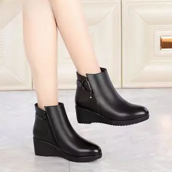 Сапоги на танкетке, женские сапоги, обувь из плотной шерсти, зимние сапоги из натуральной кожи, женские зимние сапоги 35