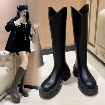 Сапоги на толстой подошве Модные и удобные женские осенние сапоги до бедра на высоком каблуке Рыцарские сапоги 35 хаки