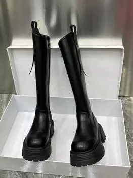 Сапоги на толстой подошве, узкие до колена, европейские, осень-зима 2024 года с мягкими ботинками для детей 35 чёрный