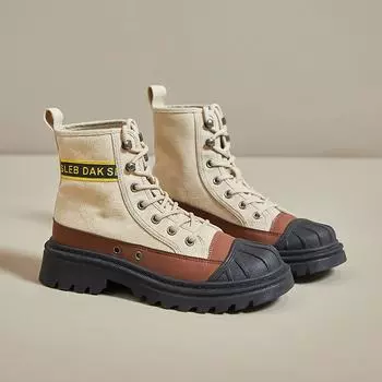Ботинки с толстой подошвой Женские ботинки Осенние парусиновые ботинки Походные ботинки Шнуровка Увеличение высоты 35