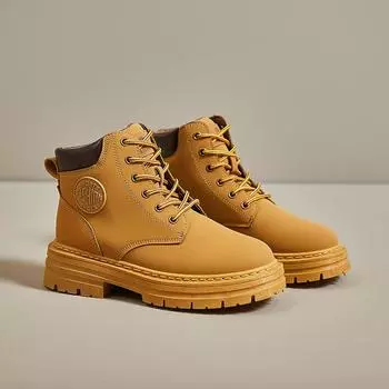 Сапоги на толстой подошве. Женские сапоги. Осень 2023. Новые классические короткие сапоги на шнуровке, увеличивающие рост. 35