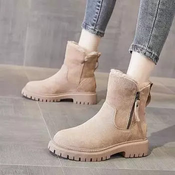 Сапоги на толстой подошве, женские зимние новые зимние сапоги с мягкой подкладкой, теплые короткие сапоги, большой размер 42 35 чёрный