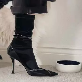 Сапоги на высоком каблуке Royal sister Fan, тонкие каблуки, европейские и американские остроносые тонкие сапоги 34 чёрный