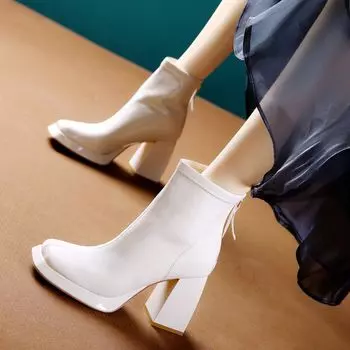 Сапоги на высоком каблуке с грубым каблуком, осень 2025 года, новые квадратные ботинки в стиле колледжа, короткие, водонепроницаемые, темпераментные, ботинки Martin ins tide 35