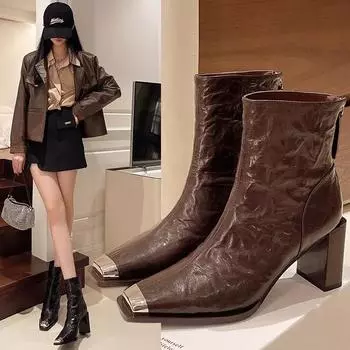 Сапоги на высоком каблуке, стиль феи, новые, мягкие, кожаные, толстые каблуки, интернет-знаменитости, мода и темперамент 35