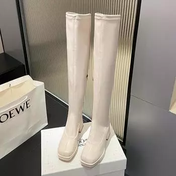 Сапоги на высоком каблуке женские 2024 новые квадратные каблуки с боковой молнией модные темпераментные тонкие сапоги кожаные сапоги на толстой подошве 35