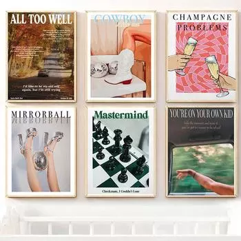 Сапоги наездницы с принтом «Ковбой, как я», настенное искусство, модный постер, тексты песен, альбом, типография, картина на холсте, картина с шампанским, декор комнаты 21x30cm No Framed