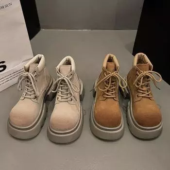 Сапоги с толстой подошвой 7 см, модные и удобные женские сапоги из ревеня, осенние короткие байкерские сапоги с мягкой подошвой 35 коричневый